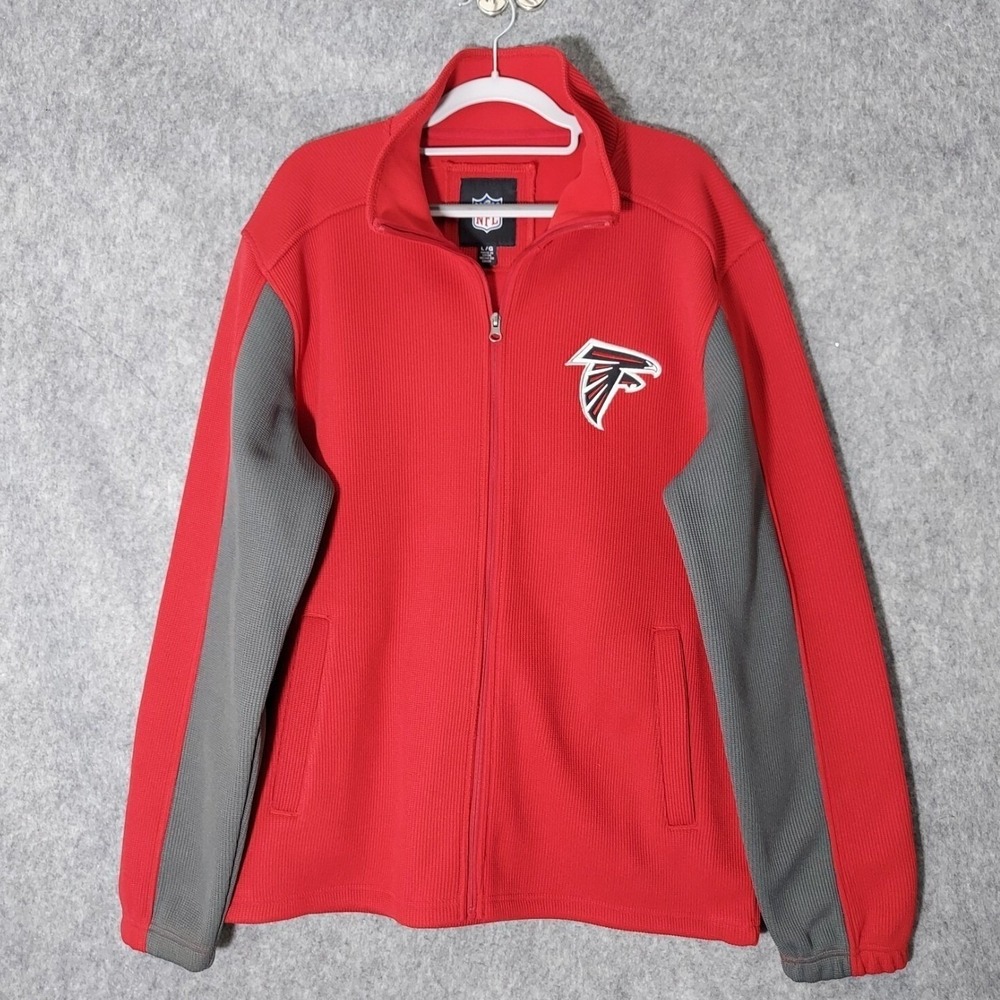 NFL Atlanta Falcons Jacket Men L Red Full Zip Ribbed Fleece Football Hoodie